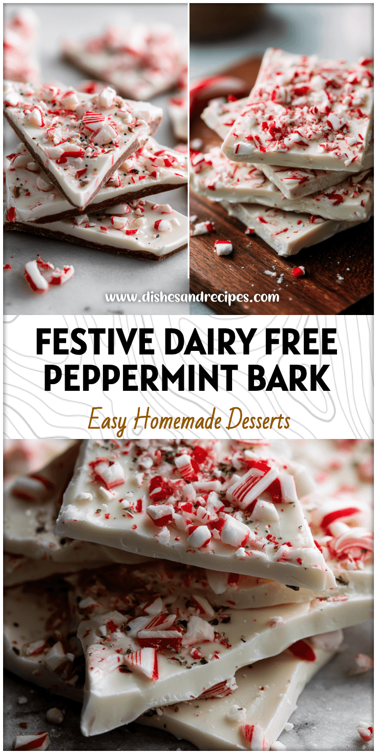 Creamy white yogurt peppermint bark topped with crushed candy canes, a festive Dairy Free Peppermint Bark treat.